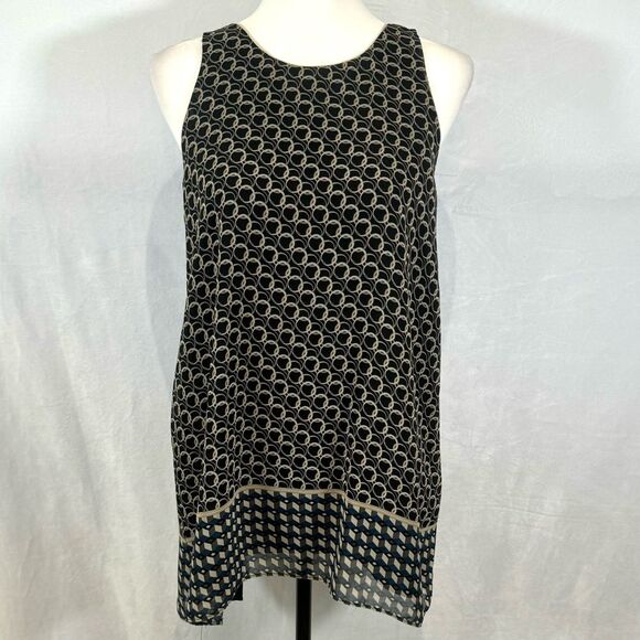 Max Studio black mocha and midnight blue geo print tunic length top size medium - Picture 1 of 7